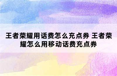 王者荣耀用话费怎么充点券 王者荣耀怎么用移动话费充点券